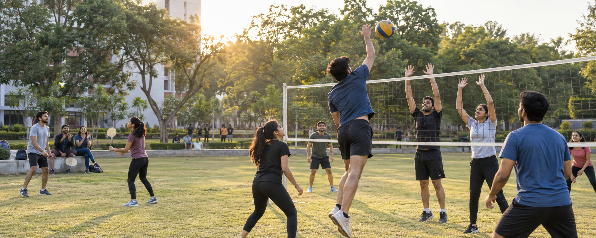 Indian college students playing outdoor sports together